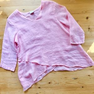 100% Linen Lagan V-neck Blouse Click by Color Me Cotton Size Medium Pink